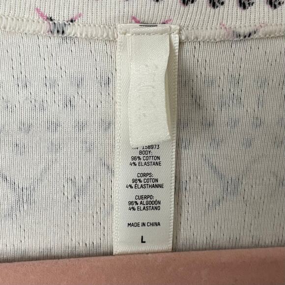 Skims Top Womens Large White Black Fair Isle Cropped Long Sleeve Knit Pajama - Picture 11 of 12